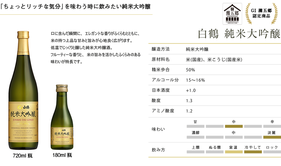 白鶴 純米大吟醸　720ml瓶