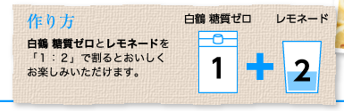 作り方：白鶴 糖質ゼロとレモネードを「１：２」で割るとおいしくお楽しみいただけます。